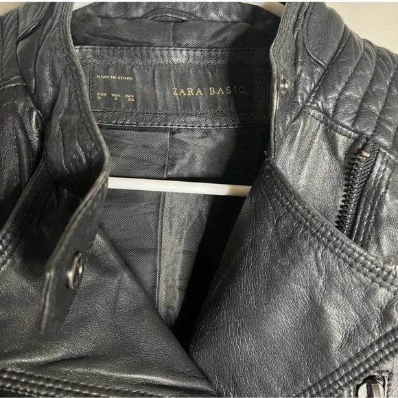 Zara Black Leather Moto Jacket with Quilted Sleeves - Picture 3 of 5